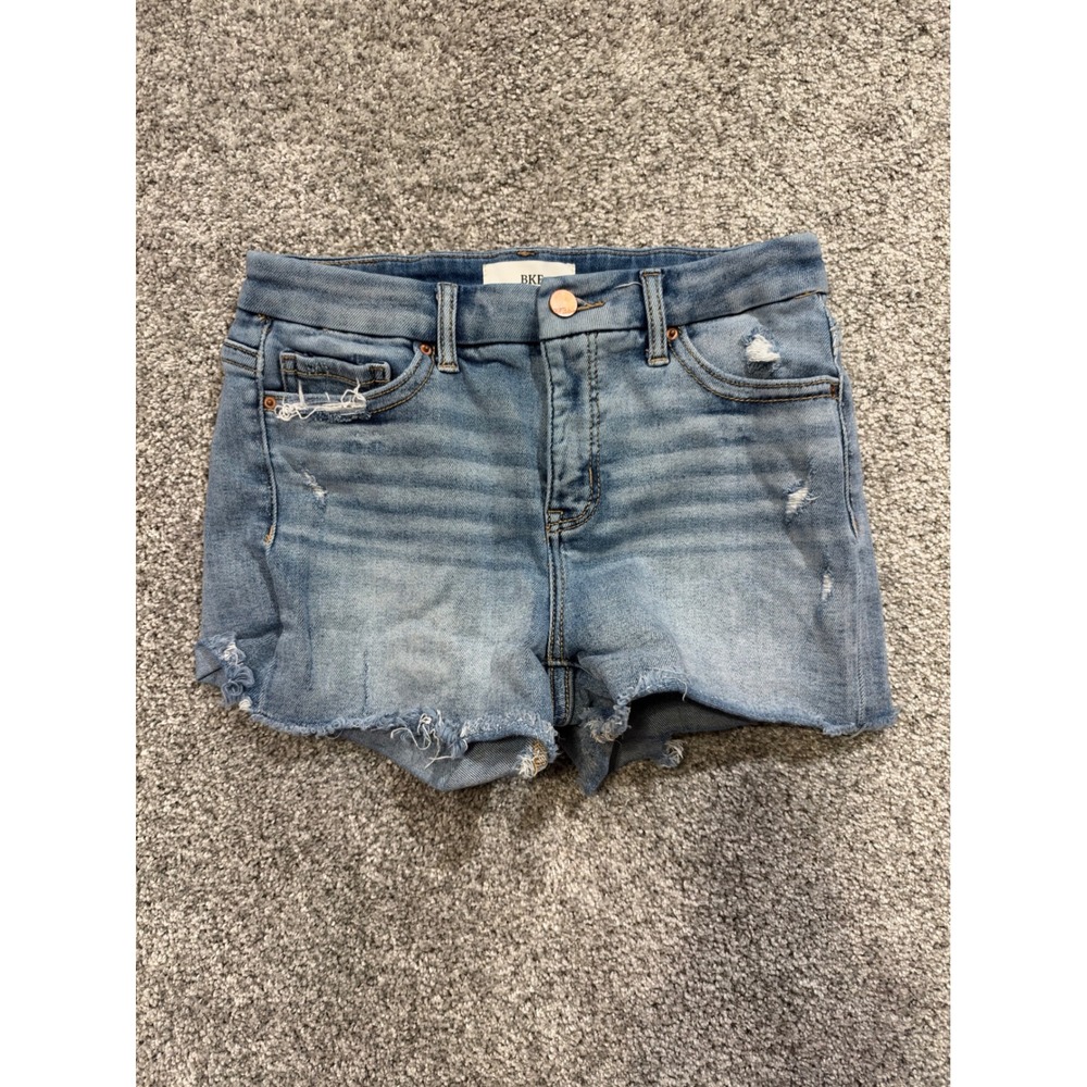 BKE Denim Shorts Womens 26 Blue Gabby Distressed Raw Hem High Rise Stretch